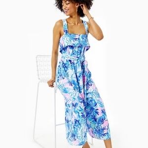 Lilly Pulitzer "Tasley" belted jumpsuit in blue shade seeker